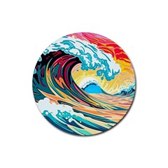 Waves Ocean Sea Tsunami Nautical Arts Rubber Coaster (round) by uniart180623