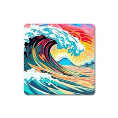 Waves Ocean Sea Tsunami Nautical Arts Square Magnet by uniart180623