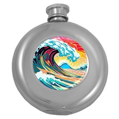 Waves Ocean Sea Tsunami Nautical Arts Round Hip Flask (5 Oz) by uniart180623