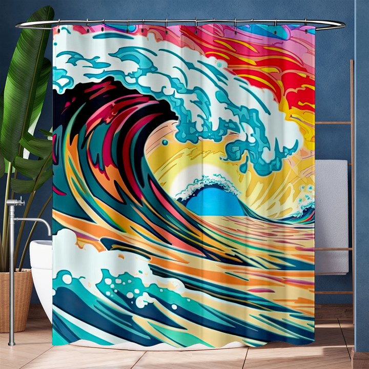 Waves Ocean Sea Tsunami Nautical Arts Shower Curtain 60  x 72  (Medium) 