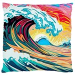 Waves Ocean Sea Tsunami Nautical Arts Large Premium Plush Fleece Cushion Case (One Side) Front