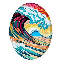 Waves Ocean Sea Tsunami Nautical Arts Oval Glass Fridge Magnet (4 Pack) by uniart180623