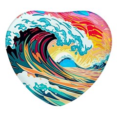 Waves Ocean Sea Tsunami Nautical Arts Heart Glass Fridge Magnet (4 Pack)