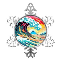 Waves Ocean Sea Tsunami Nautical Arts Metal Small Snowflake Ornament by uniart180623