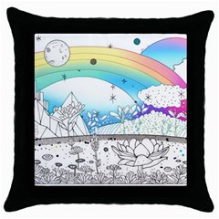 Rainbow Fun Cute Minimal Doodle Drawing Arts Throw Pillow Case (black) by uniart180623