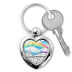 Rainbow Fun Cute Minimal Doodle Drawing Arts Key Chain (heart) by uniart180623