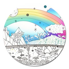 Rainbow Fun Cute Minimal Doodle Drawing Arts Magnet 5  (round) by uniart180623