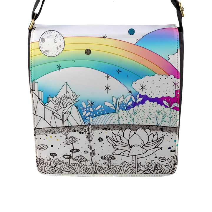 Rainbow Fun Cute Minimal Doodle Drawing Arts Flap Closure Messenger Bag (L)