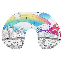 Rainbow Fun Cute Minimal Doodle Drawing Arts Travel Neck Pillow by uniart180623