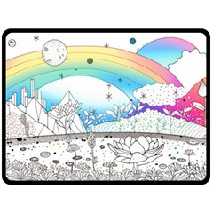 Rainbow Fun Cute Minimal Doodle Drawing Arts Two Sides Fleece Blanket (large) by uniart180623