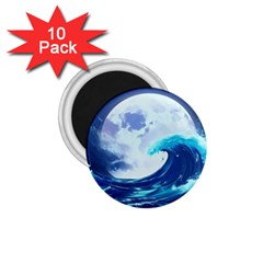 Waves Ocean Sea Tsunami Nautical Blue 1 75  Magnets (10 Pack)  by uniart180623