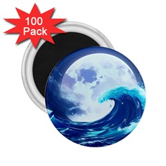 Waves Ocean Sea Tsunami Nautical Blue 2 25  Magnets (100 Pack)  by uniart180623