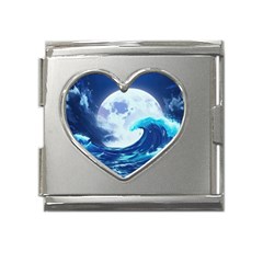 Waves Ocean Sea Tsunami Nautical Blue Mega Link Heart Italian Charm (18mm) by uniart180623