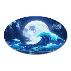 Waves Ocean Sea Tsunami Nautical Blue Oval Magnet by uniart180623