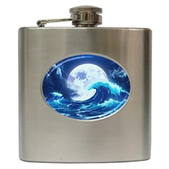 Waves Ocean Sea Tsunami Nautical Blue Hip Flask (6 Oz) by uniart180623