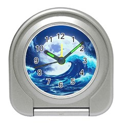 Waves Ocean Sea Tsunami Nautical Blue Travel Alarm Clock by uniart180623