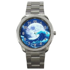 Waves Ocean Sea Tsunami Nautical Blue Sport Metal Watch by uniart180623