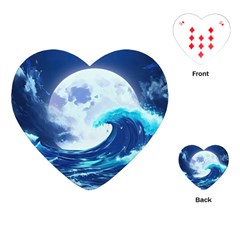 Waves Ocean Sea Tsunami Nautical Blue Playing Cards Single Design (heart) by uniart180623