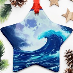 Waves Ocean Sea Tsunami Nautical Blue Star Ornament (two Sides)