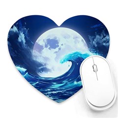 Waves Ocean Sea Tsunami Nautical Blue Heart Mousepad by uniart180623