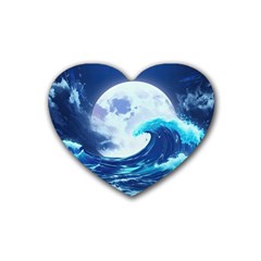 Waves Ocean Sea Tsunami Nautical Blue Rubber Heart Coaster (4 Pack) by uniart180623