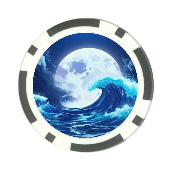 Waves Ocean Sea Tsunami Nautical Blue Poker Chip Card Guard