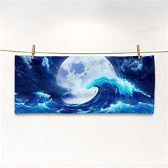 Waves Ocean Sea Tsunami Nautical Blue Hand Towel by uniart180623