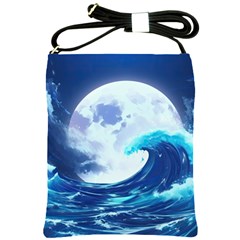 Waves Ocean Sea Tsunami Nautical Blue Shoulder Sling Bag by uniart180623