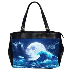 Waves Ocean Sea Tsunami Nautical Blue Oversize Office Handbag (2 Sides) by uniart180623