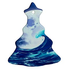 Waves Ocean Sea Tsunami Nautical Blue Christmas Tree Ornament (two Sides) by uniart180623