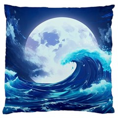 Waves Ocean Sea Tsunami Nautical Blue Large Cushion Case (one Side) by uniart180623