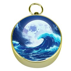 Waves Ocean Sea Tsunami Nautical Blue Gold Compasses by uniart180623