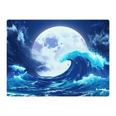 Waves Ocean Sea Tsunami Nautical Blue Two Sides Premium Plush Fleece Blanket (mini) by uniart180623