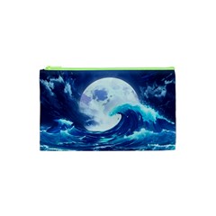 Waves Ocean Sea Tsunami Nautical Blue Cosmetic Bag (xs) by uniart180623