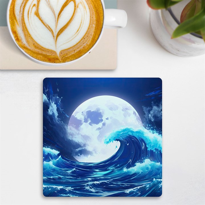 Waves Ocean Sea Tsunami Nautical Blue UV Print Square Tile Coaster 