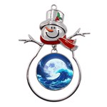 Waves Ocean Sea Tsunami Nautical Blue Metal Snowman Ornament Front