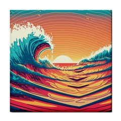 Waves Ocean Sea Tsunami Nautical Art Nature Tile Coaster by uniart180623