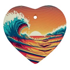 Waves Ocean Sea Tsunami Nautical Art Nature Ornament (heart) by uniart180623