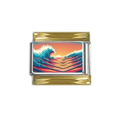 Waves Ocean Sea Tsunami Nautical Art Nature Gold Trim Italian Charm (9mm) by uniart180623