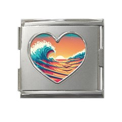 Waves Ocean Sea Tsunami Nautical Art Nature Mega Link Heart Italian Charm (18mm) by uniart180623