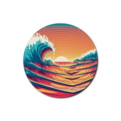 Waves Ocean Sea Tsunami Nautical Art Nature Rubber Coaster (round) by uniart180623