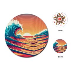 Waves Ocean Sea Tsunami Nautical Art Nature Playing Cards Single Design (round)