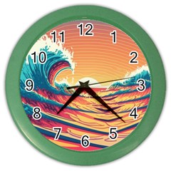 Waves Ocean Sea Tsunami Nautical Art Nature Color Wall Clock by uniart180623