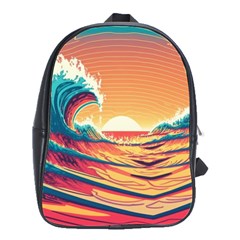 Waves Ocean Sea Tsunami Nautical Art Nature School Bag (large) by uniart180623