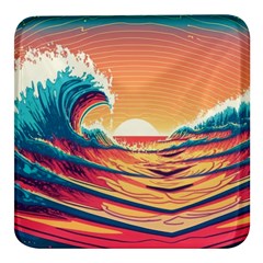 Waves Ocean Sea Tsunami Nautical Art Nature Square Glass Fridge Magnet (4 Pack) by uniart180623