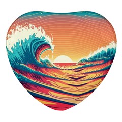 Waves Ocean Sea Tsunami Nautical Art Nature Heart Glass Fridge Magnet (4 Pack) by uniart180623