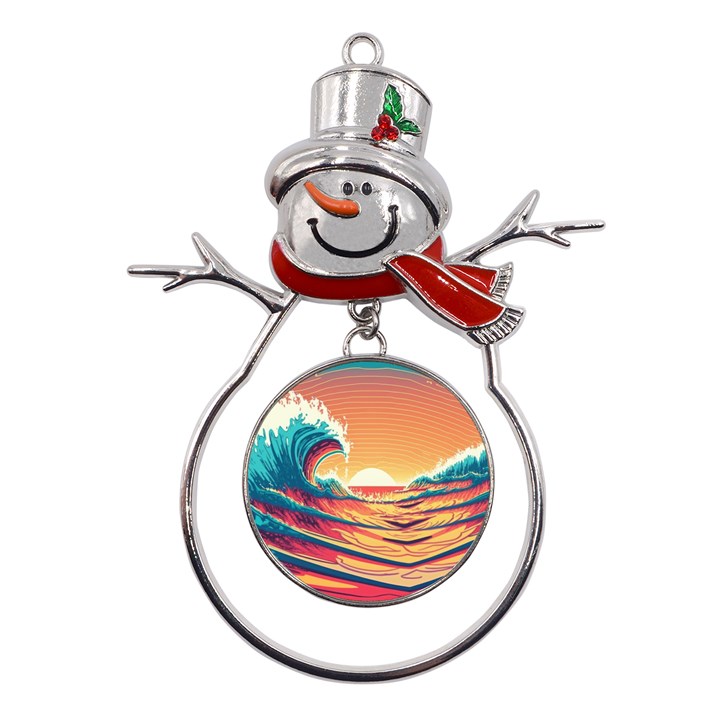 Waves Ocean Sea Tsunami Nautical Art Nature Metal Snowman Ornament