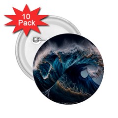 Tsunami Waves Ocean Sea Water Rough Seas 2 25  Buttons (10 Pack)  by uniart180623