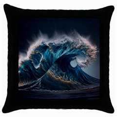 Tsunami Waves Ocean Sea Water Rough Seas Throw Pillow Case (black) by uniart180623