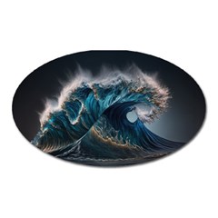 Tsunami Waves Ocean Sea Water Rough Seas Oval Magnet by uniart180623